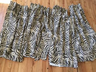 Vintage Zebra Curtain Tiki Midcentury Modern Barkcloth Set Animal Print Fabric