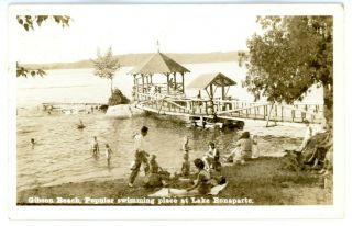 Lake Bonaparte Ny - Gibson Beach Swimming Dock - Rppc Postcard Adirondacks