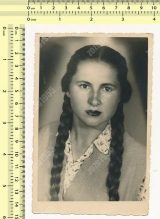 Girl With Long Hair Braids Portrait Vintage Old Photo Snapshot