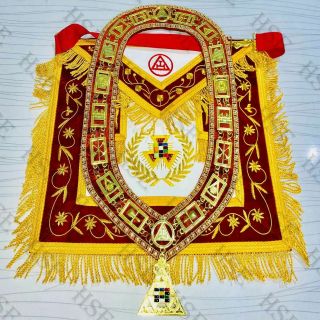 Masonic Regalia Royal Arch Past High Priest Apron With Collar & Jewel Red