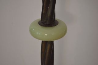 Antique Art Deco Jadeite Glass Cast Iron Bronze Art Floor Lamp 7