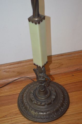 Antique Art Deco Jadeite Glass Cast Iron Bronze Art Floor Lamp 8