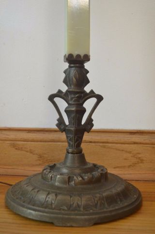 Antique Art Deco Jadeite Glass Cast Iron Bronze Art Floor Lamp 9