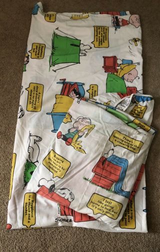 Vtg 1971 Peanuts Snoopy Double (full) Sheet Set Flat Fitted Happiness Is