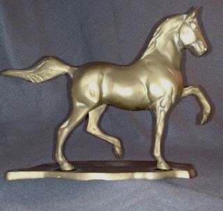 Brass Statue Of A Trotting Horse On Brass Stand,  For Desk,  Bookcase,  Vintage