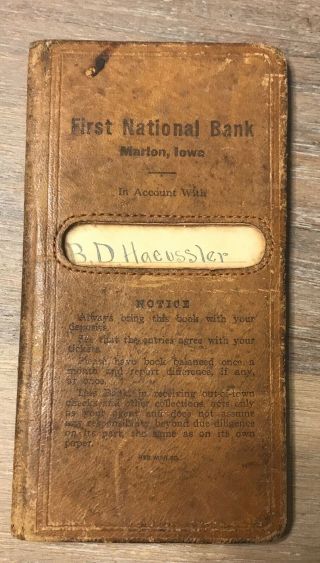 First National Bank Book Marion Iowa 1921 1922