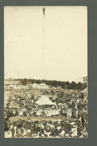 Mineral Point Wisconsin Rp 1907 High Dive Act Daredevil Fair Crowd Devil Costume