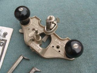 Stanley No 71 Hand router plane,  complete with three cutters & fence. 5