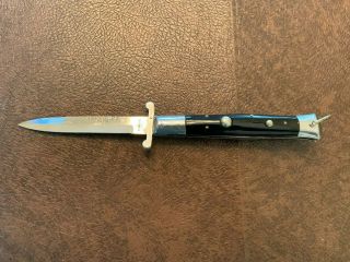 Black Handle 8 1/2 " Rizzuto Estileto Milano Batwing Blade Pocket Knife W/switch
