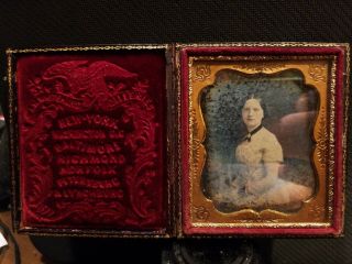 Young Woman Tinted Whitehurst 1/6 Plate Daguerreotype Full Case.