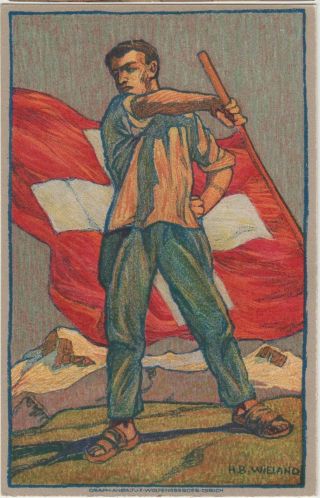 Swiss National Day Bundesfeier Flag Artist Signed Switzerland Patriotic Pc 1912