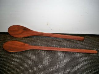 2 Pitcairn Island Hand Carved Large Wooden Dining Kitchen Spoons