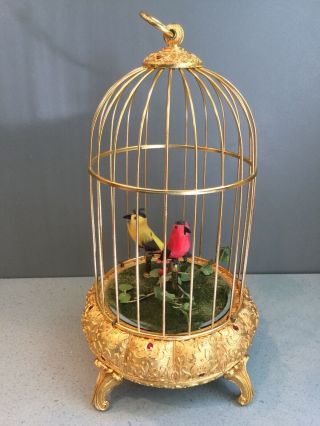 Reuge Music Box Sainte - Croix Switzerland 2 Singing Birds Gilded Cage Automaton