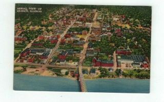Il Quincy Illinois Antique Linen Post Card Aerial View Of Town