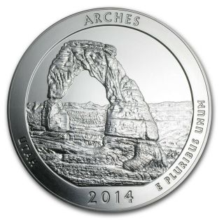 2014 5 Oz Silver America The (atb) - Arches - Coin In Capsule Unc/bu