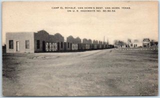 Van Horn,  Texas Postcard Camp El Royale Motel Highway 80 & 90 Roadside -