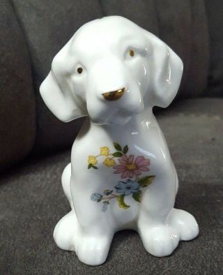 Aynsley Puppy Dog Porcelain Collectible Figurine With Butterflies & Flowers