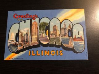Vintage Large Letter Linen Postcard - - Greetings From Chicago Illinois Pc