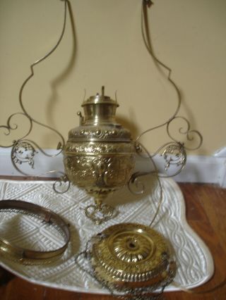B&H Bradley and Hubbard hanging library kerosene oil lamp brass 1892 electrified 2
