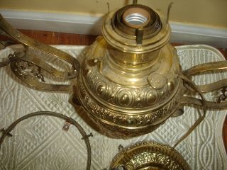 B&H Bradley and Hubbard hanging library kerosene oil lamp brass 1892 electrified 3