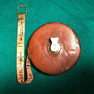 Vintage Chesterman Sheffield England Tape Measure 66 Ft Leather Cased W Brass