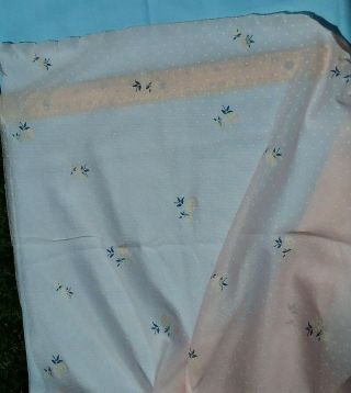 Vintage Sheer Pink Polyester Fabric With Flocked Roses And Polka Dots 1 Yard