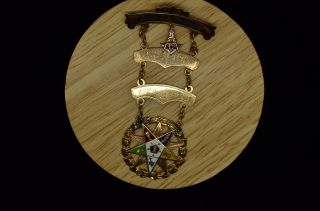 10k Yellow Gold Masonic Fatal Enamel Order Of The Eastern Star Pin Brooch 1923