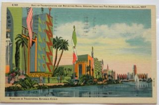 Hall Of Transportation,  Pan - Am Expo,  Dallas 1937 Postcard B327