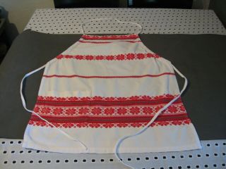 Vintage Hungarian Red Black White Apron Embroidery Cotton 25 X 21