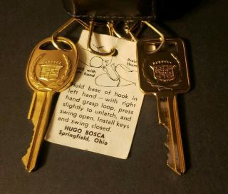 Rare Cadillac Gold Plated Set Of 2 Cut Keys W/Hugo Bosca Keyholder.  Fast Ship 4