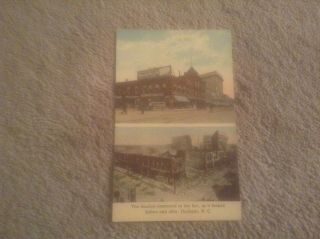 Vintage Postcard Of A Before And After View Of A Section Destroyed In Durham,  Nc