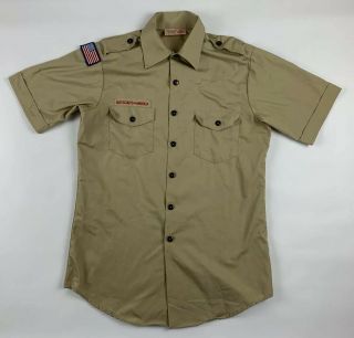 Boy Scouts Of America Mens Shirt M Khaki Beige Button Front Short Sleeve Usa