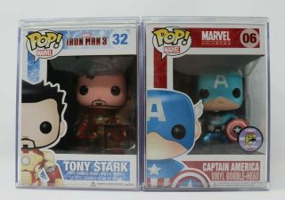 Funko Pop Metallic Captain America Sdcc 2011 & Tony Stark Unmasked Toy Con 2012