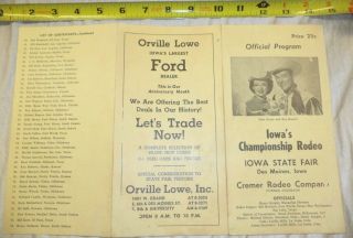 1959? Iowa State Fair Championship Cowboy Rodeo Program Roy Rogers & Dale Evans