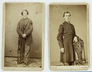 2 Brady Civil War Cdvs Of One Soldier In Uniform And Springfield 1861 Musket