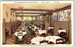 1942 Chicago Il Postcard " The Outstanding Ranch Restaurant " 123 Oak Street Linen