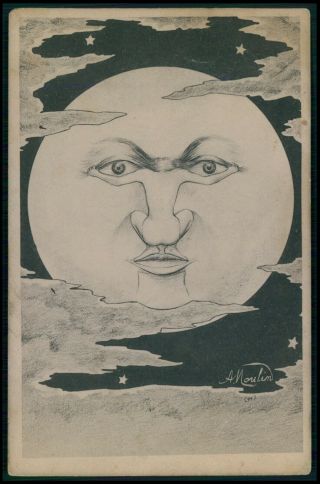 Art Moulin Metamorphic Surrealist Fantasy Nude Moon Woman 1900 Postcard