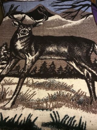 Vintage San Marcos Blanket Deer Buck Reversible Blanket 76” X 56”