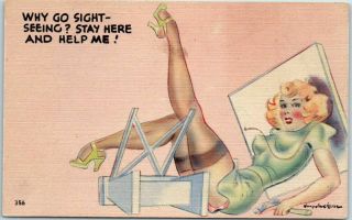 1940s Artist - Signed Jay Jackson Postcard Why Go Sight - Seeing? Glamour Girls 356