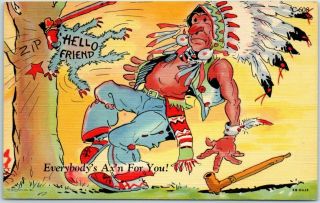 Vintage Ray Walters Postcard Curteich Linen " Indian Comics " C - 608 C1940s