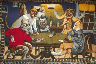 Cats Playing Cards Poker Tapestry Large