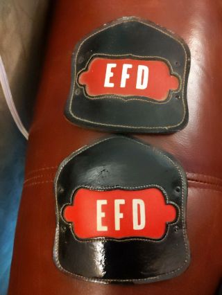 (2) Vintage Elba Mi Fire Department Efd Fireman Helmet Shield Badge Rare