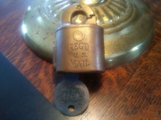 Vintage Brass Us Postal Rotary Padlock With Key.  Good