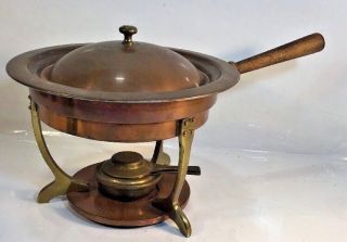 Vintage Copper & Brass Chafing Dish Fondue Set W/burner Swiss Made By Spring