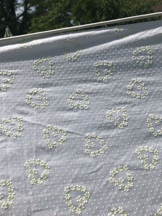 Vintage Cotton Flocked Fabric Semi Sheer Swiss Dot Heart Flowers 3.  5 Yards Stain
