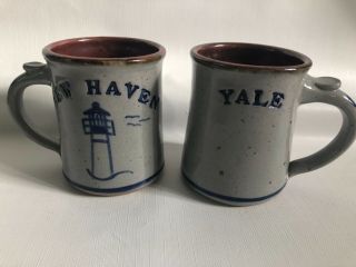 Yale University Haven Harvey Salt Glazed Stoneware Mugs Set Of Two