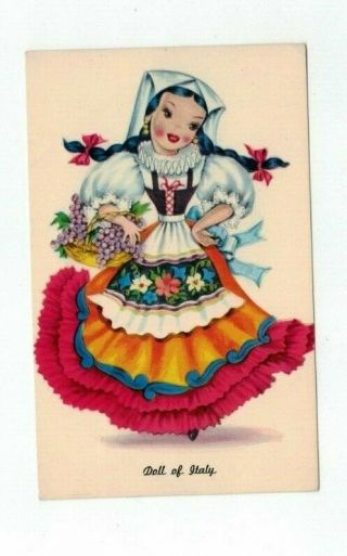 Vintage Tichnor Gloss " Dolls Of Many Lands " Post Card - Italy