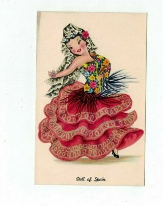 Vintage Tichnor Gloss " Dolls Of Many Lands " Post Card - Spain