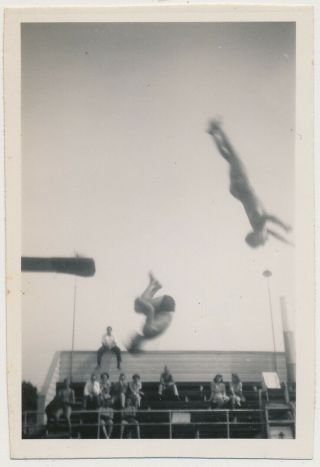 Mid - Air Diving Teen Boys In Blurry Motion Vtg Abstract Swim Team Photo 1940 