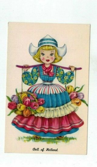 Vintage Tichnor Gloss " Dolls Of Many Lands " Post Card - Holland